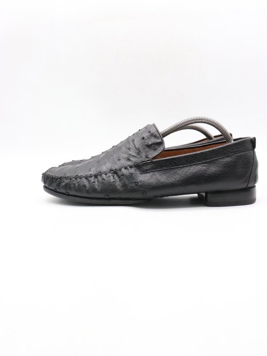 Mezlan Rollini Platinum Full Quill Ostrich 
Black Leather Men\'s 10.5 M Loafers